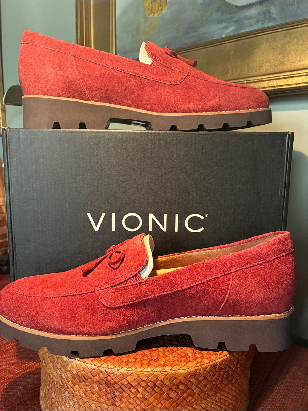 Vionic Finley Suede Loafers in a red/burnt orange suede - Size 11